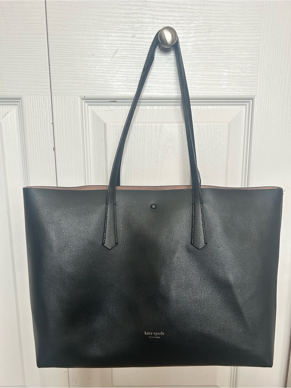 kate spade black leather tote with gold hardware